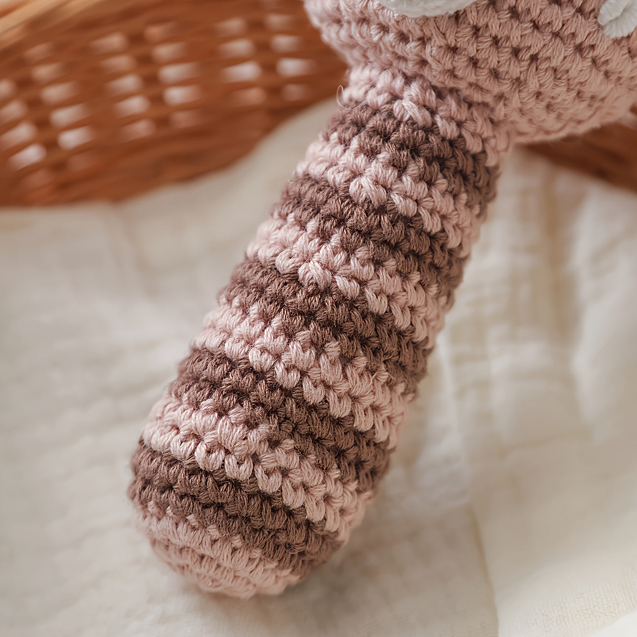 Crochet Bear Rattle Teether Toy Knitted Brown Animal Doll Built in Bell