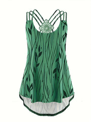 Leaf Print Lace Suspender Vest Top Sleeveless Tank Top