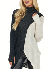  Colorblock Long Sleeve Mock Neck Sweater