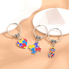 Metal Keychain Diy Four Peach Hearts Squares Ribbon Puzzle Car Keychain