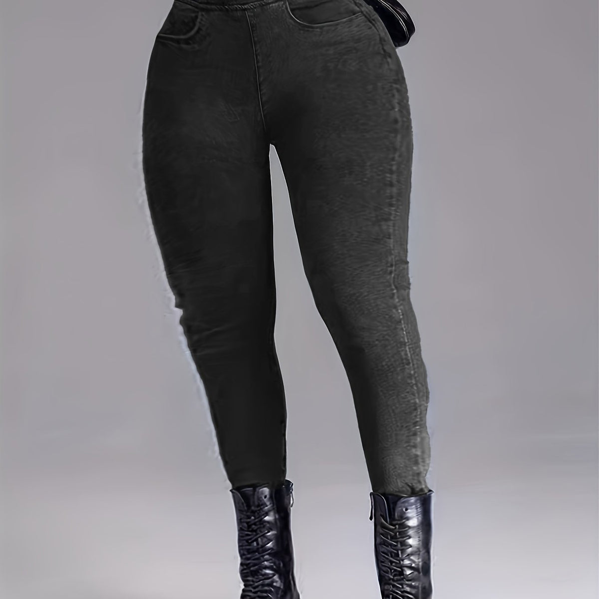 Stretchy High Waist Leggings Slim Fitting Slash Pocket Long Jeans