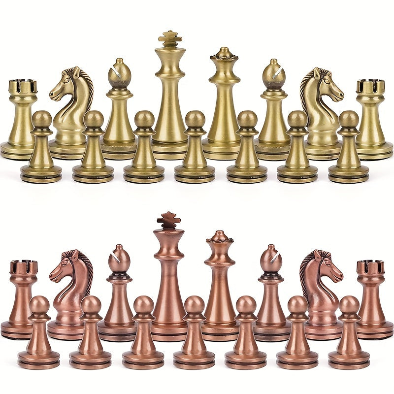 Wooden Chess Set with Metal Pieces in Foldable Box