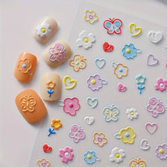 Embossed Spring Flower Nail Art Stickers - Self Adhesive Decals