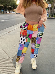  Patchwork Print Straight Leg Stretch Pants