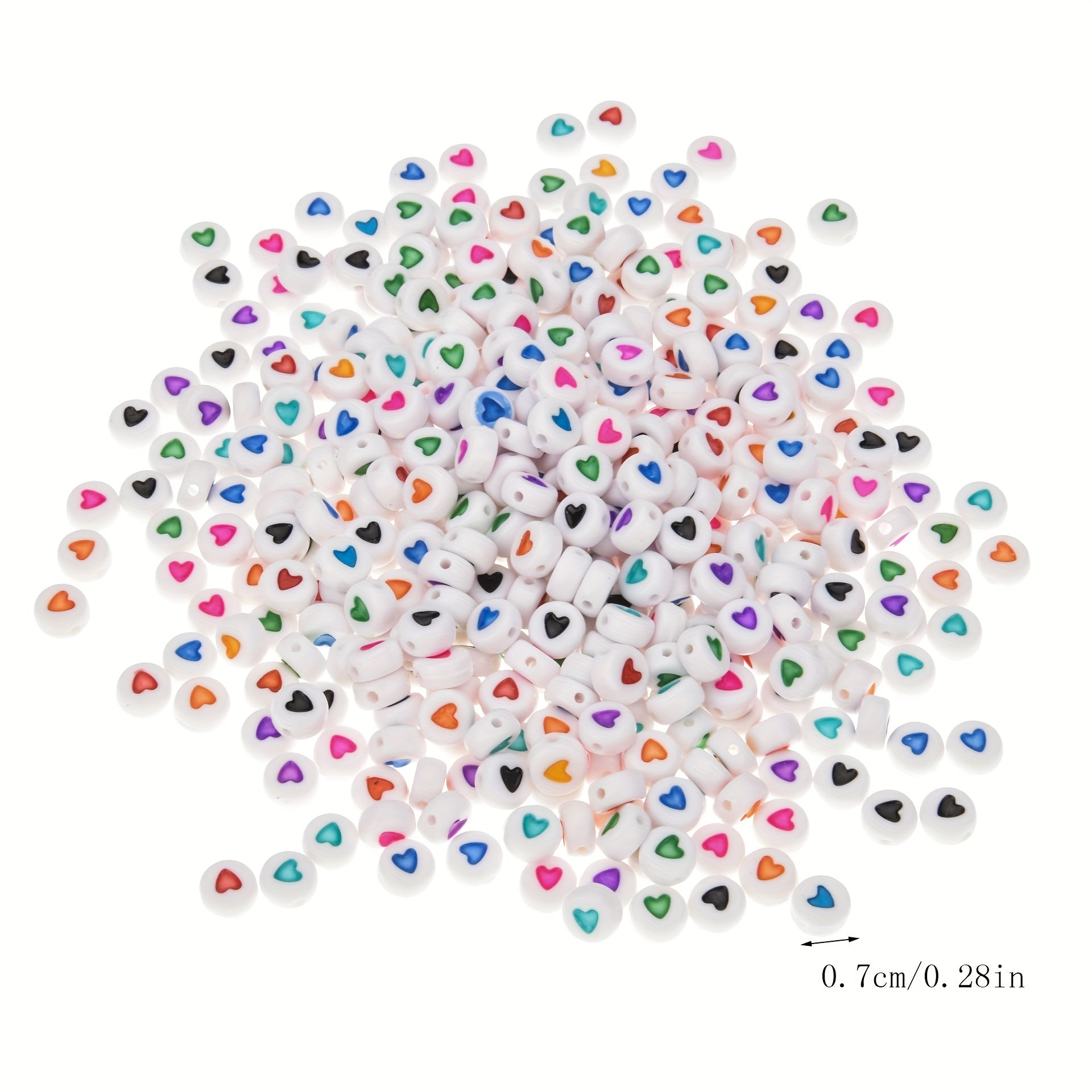 100pcs Heart Pattern Acrylic Flat Round Beads for Jewelry Making