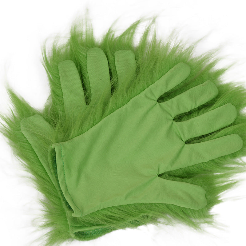 1pair Christmas Green Plush Gloves Party Cosplay Costume Props
