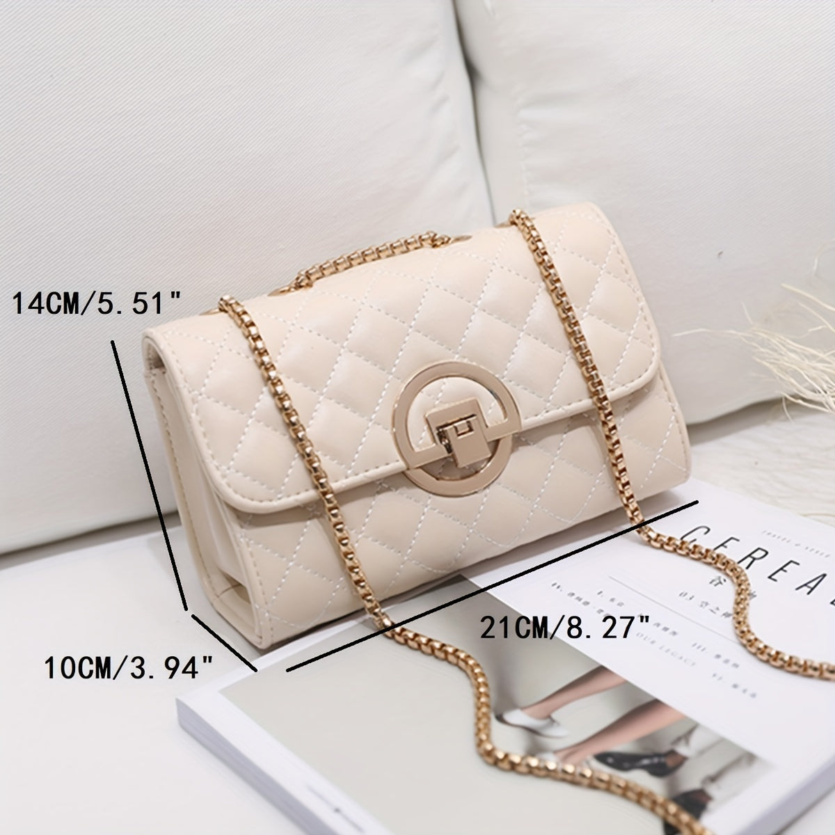 Stylish Crossbody Bag Leather Small Square Bag Chain Women's Bag