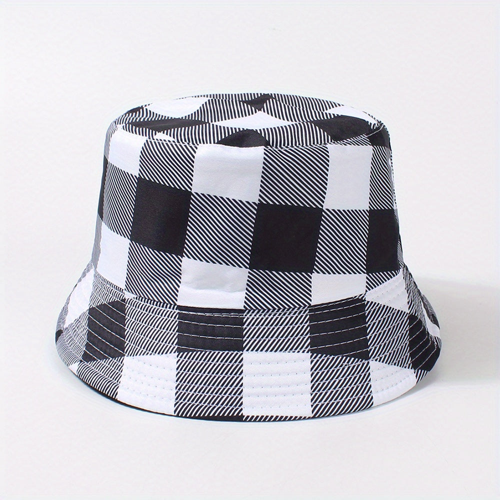 Chessboard Pattern Reversible Bucket Hat Unisex Fisherman Cap