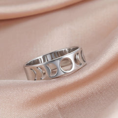 Men's Full Moon Crescent Stainless Steel Ring Birthday Wedding Jewelry Gift