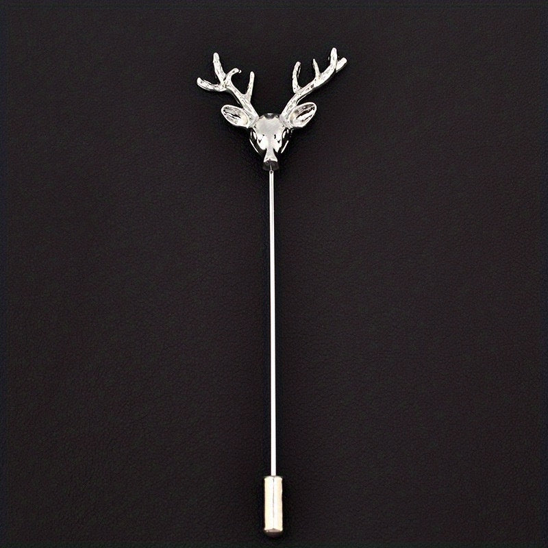 Retro Deer Head Brooch Men's Small Suit Inserted Long Needle Style