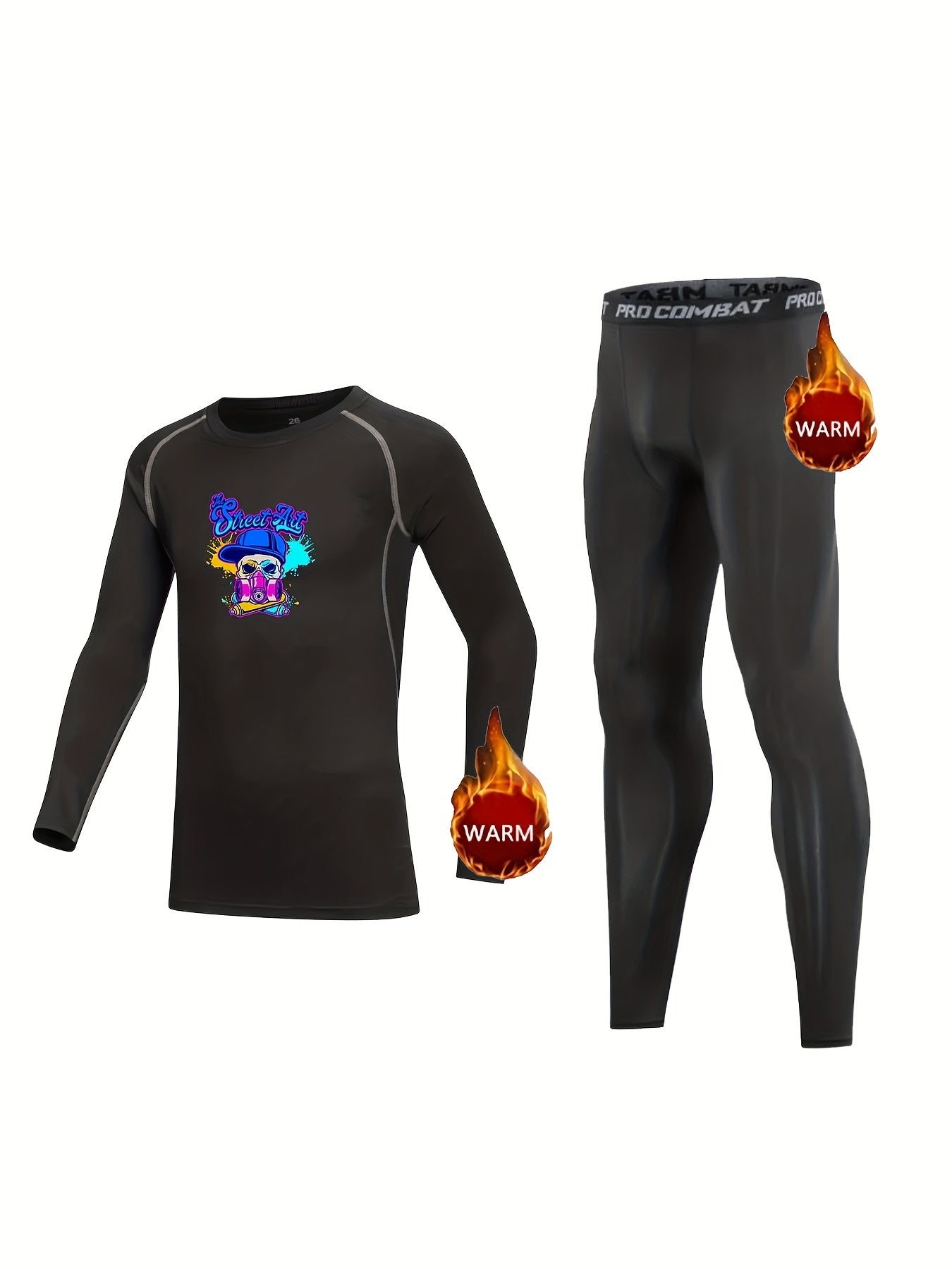 Kids Compression Fleece Sets Cartoon Print Pullover Elastic Waist