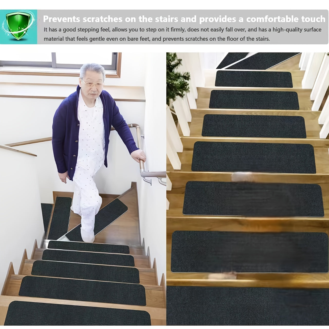 15pcs Stair Tread Carpet Anti-slip Step Mat Home Decor