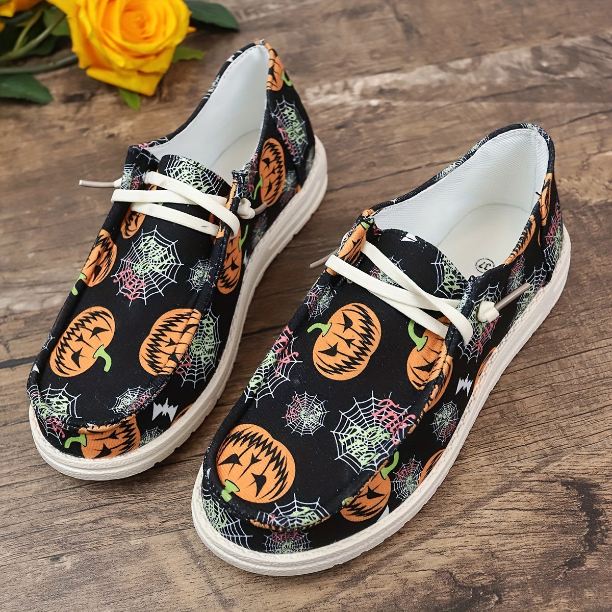 Halloween Pumpkin Pattern Slip On Sneakers Lightweight Comfortable Shoes