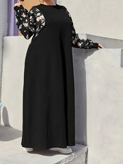  Colorblock Floral Print Abaya Dress