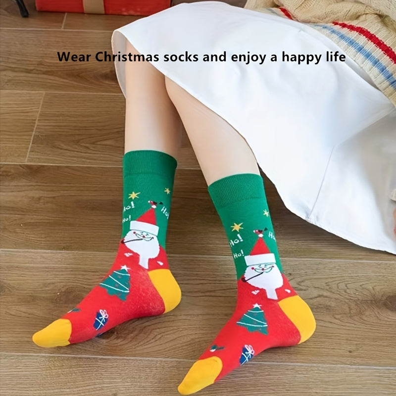 4 Pairs Cartoon Print Socks Christmas Mid Tube Stockings Women's Hosiery