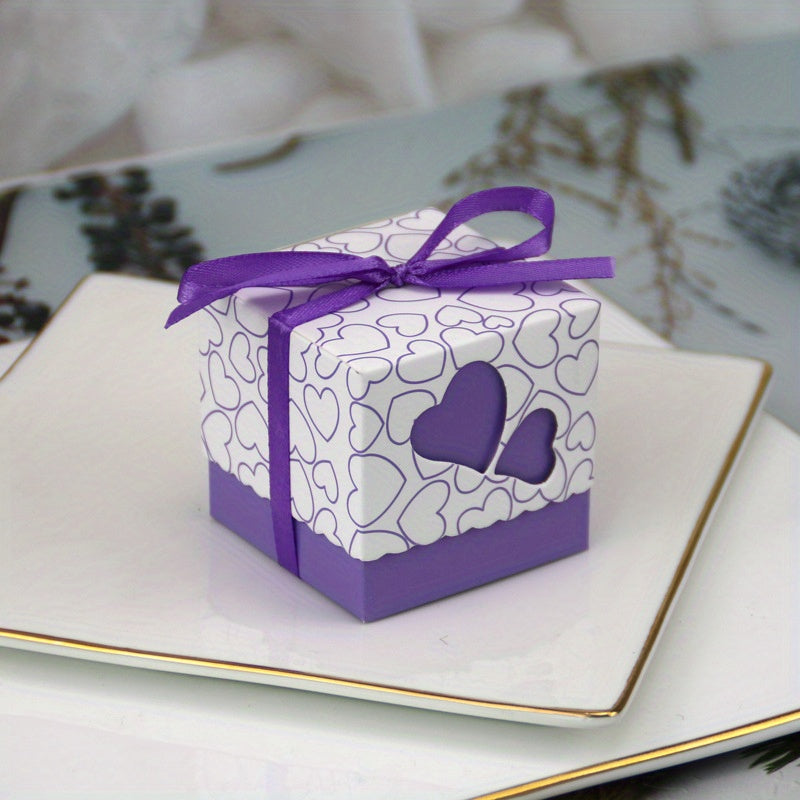 50pcs Peach Heart Candy Chocolate Party Favor Box for Birthdays Weddin