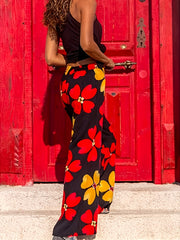  Boho Pants Women's Plus Damask Print High Rise