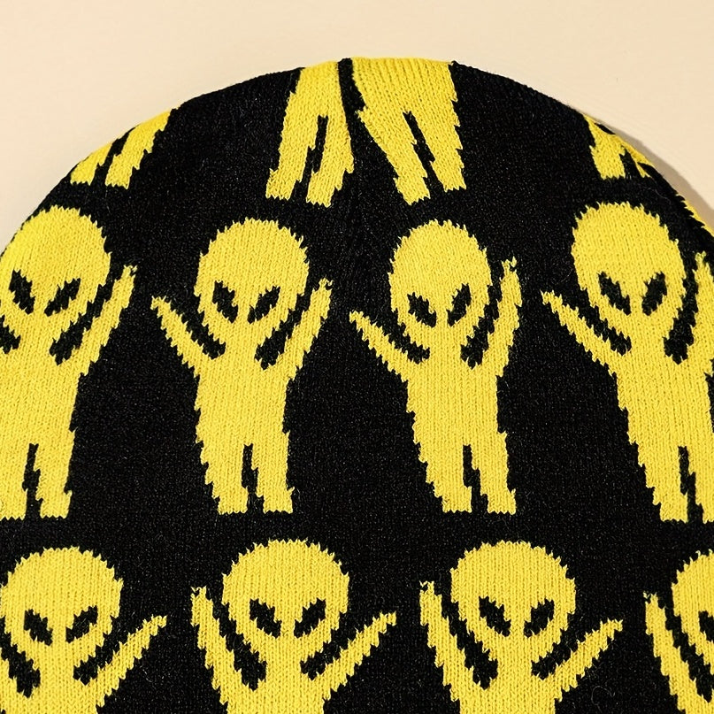 Yellow Alien Jacquard Beanie Casual Y2K Unisex Skull Hat