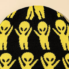 Yellow Alien Jacquard Beanie Casual Y2K Unisex Skull Hat