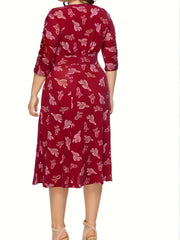  Cactus Print Surplice Neck Midi Dress With Pockets