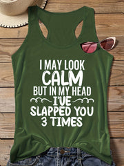  Casual Tank Top Women's Plus Slogan Print Round Neck Vest Top