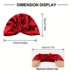 Velvet Bow Turban Hat Rhinestone Elastic Head Wrap