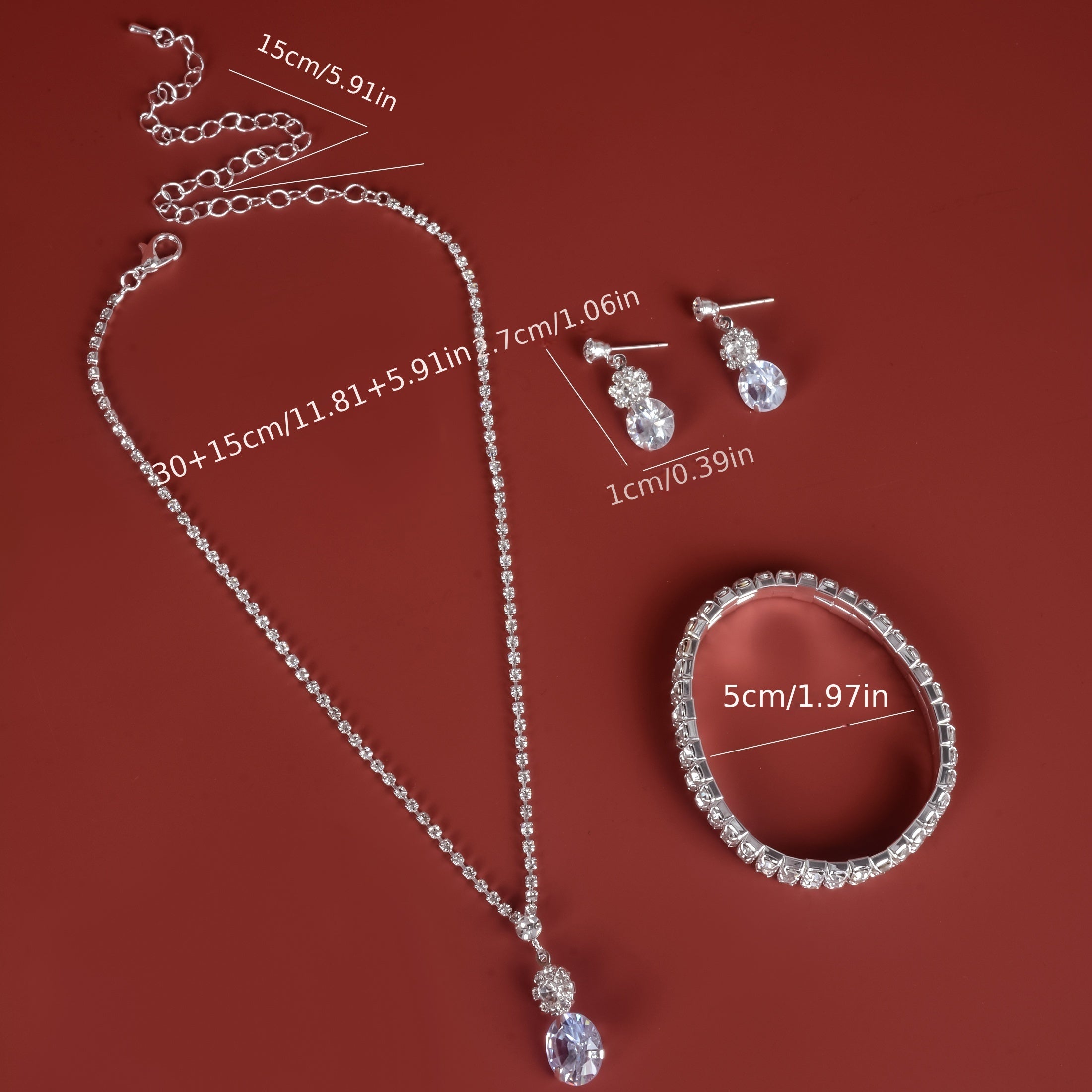 4pcs Silver Plated Rhinestone Jewelry Set for Women