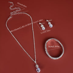 4pcs Silver Plated Rhinestone Jewelry Set for Women