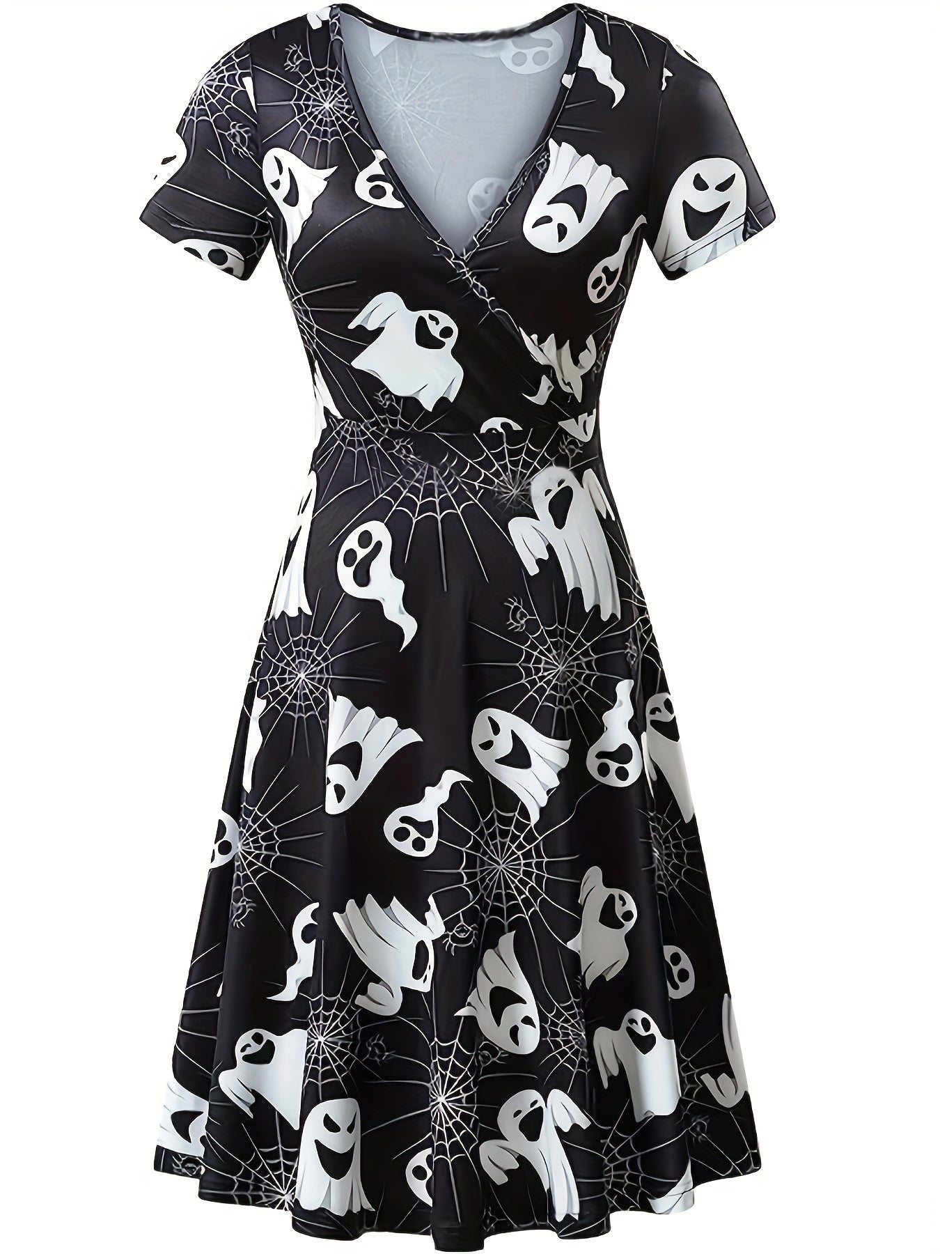  Ghost & Web Print Short Sleeve Dress