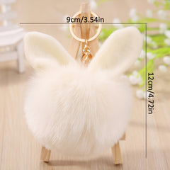 Rabbit Ears Fur Ball Bag Charms Golden Keyring Pom Pom Fluffy Fur Ball Keychain