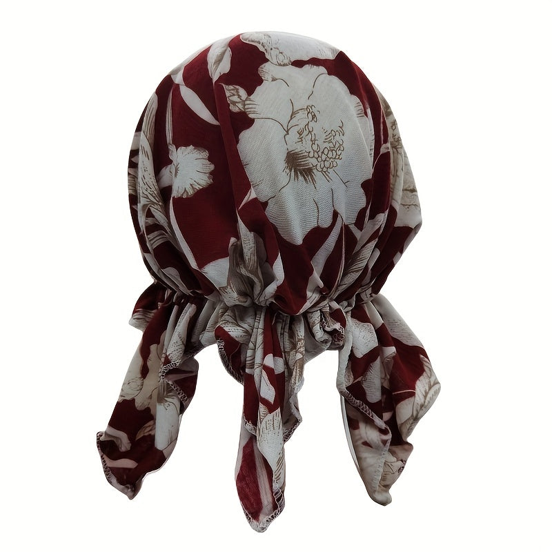 Flower Print Elastic Turban Cap Lightweight Head Scarf Women Ramadan Hijab