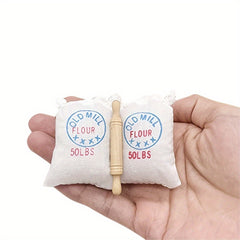 1:12 Scale Flour Bag & Rolling Pin Model Dollhouse Kitchen Decor