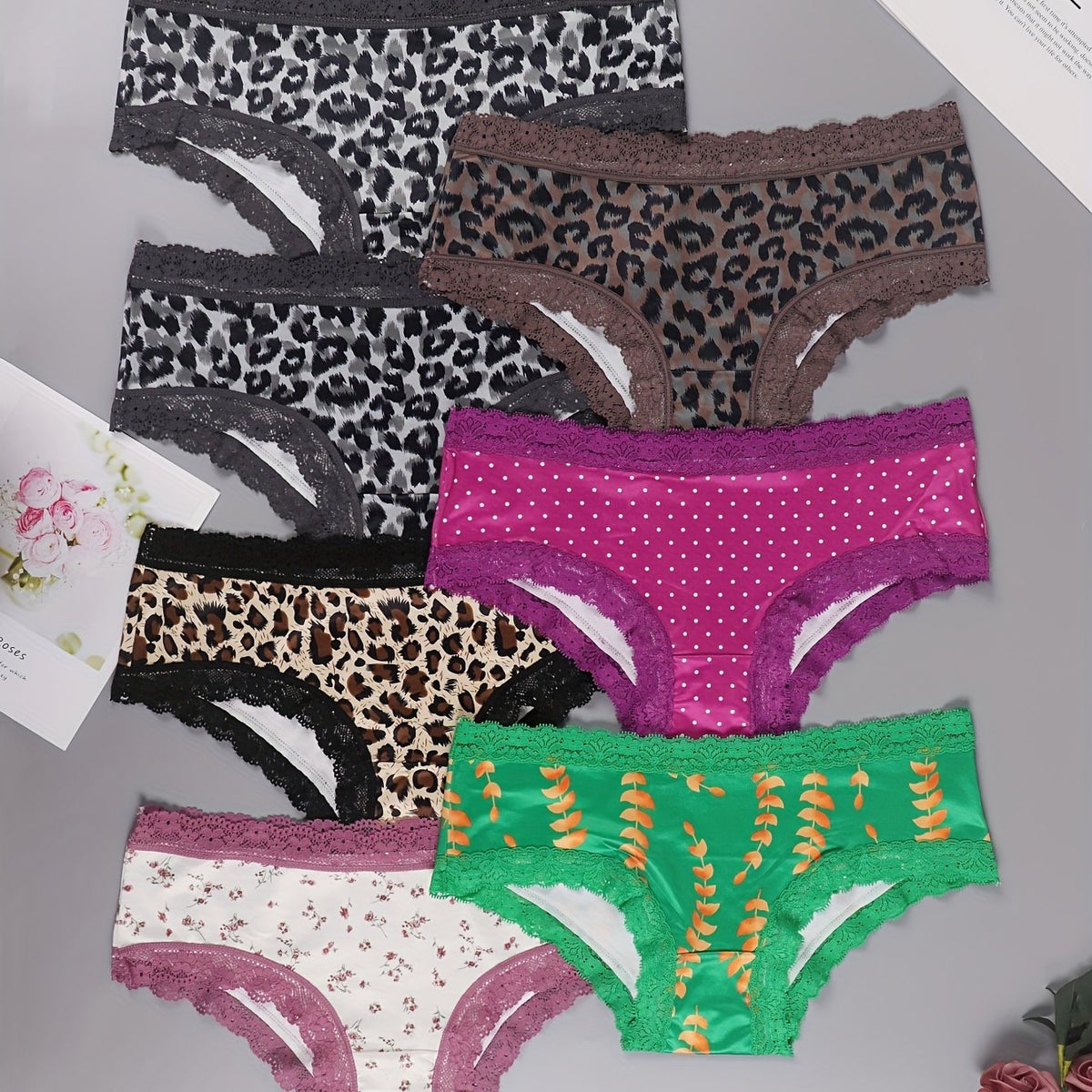7pcs Contrast Lace Briefs Stretchy Intimates Panties Women's Lingerie
