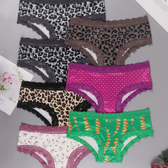 7pcs Contrast Lace Briefs Stretchy Intimates Panties Women's Lingerie