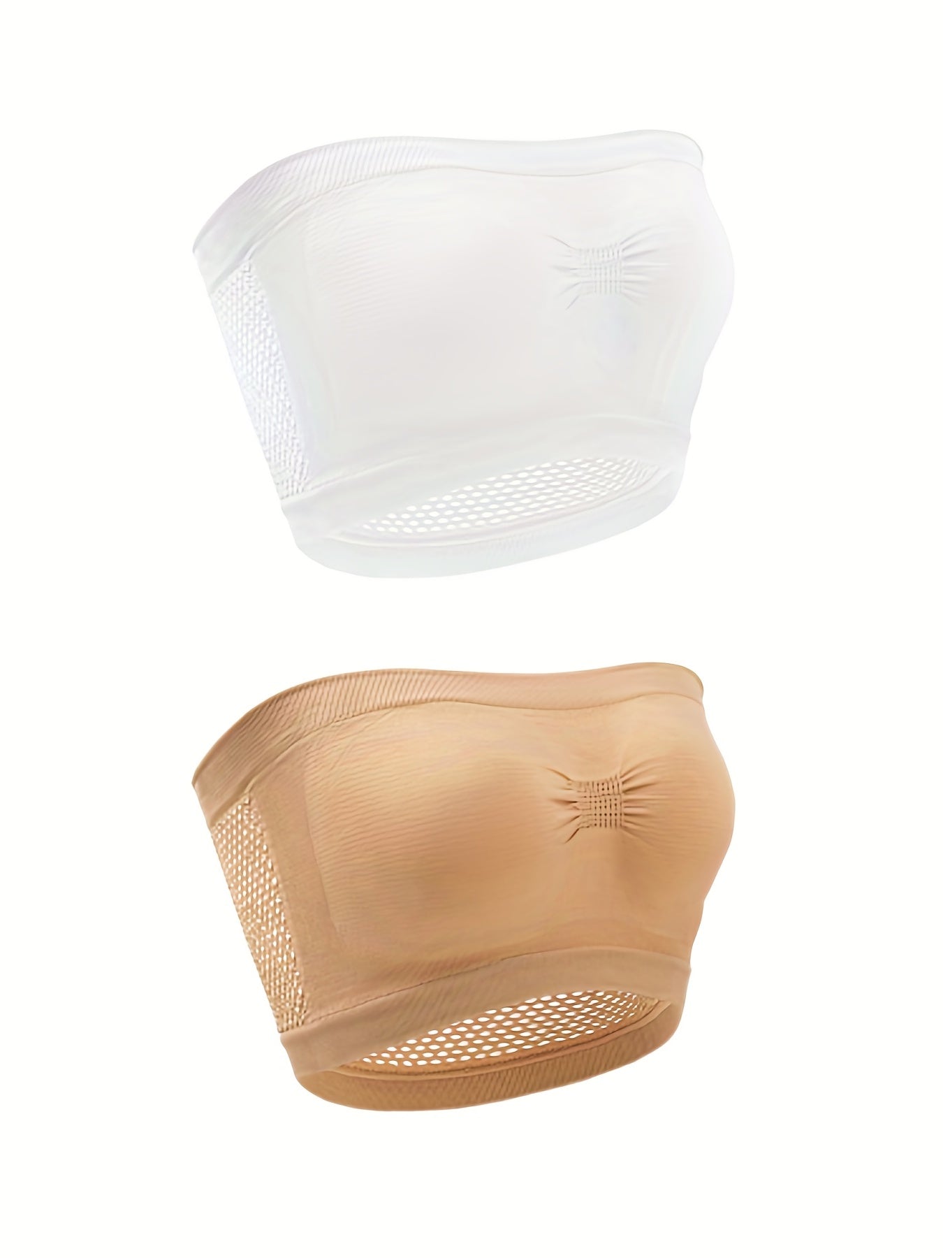 2pcs Wireless Wrap Bras Small Pleats Mesh Back Strapless Lingerie & Underwear