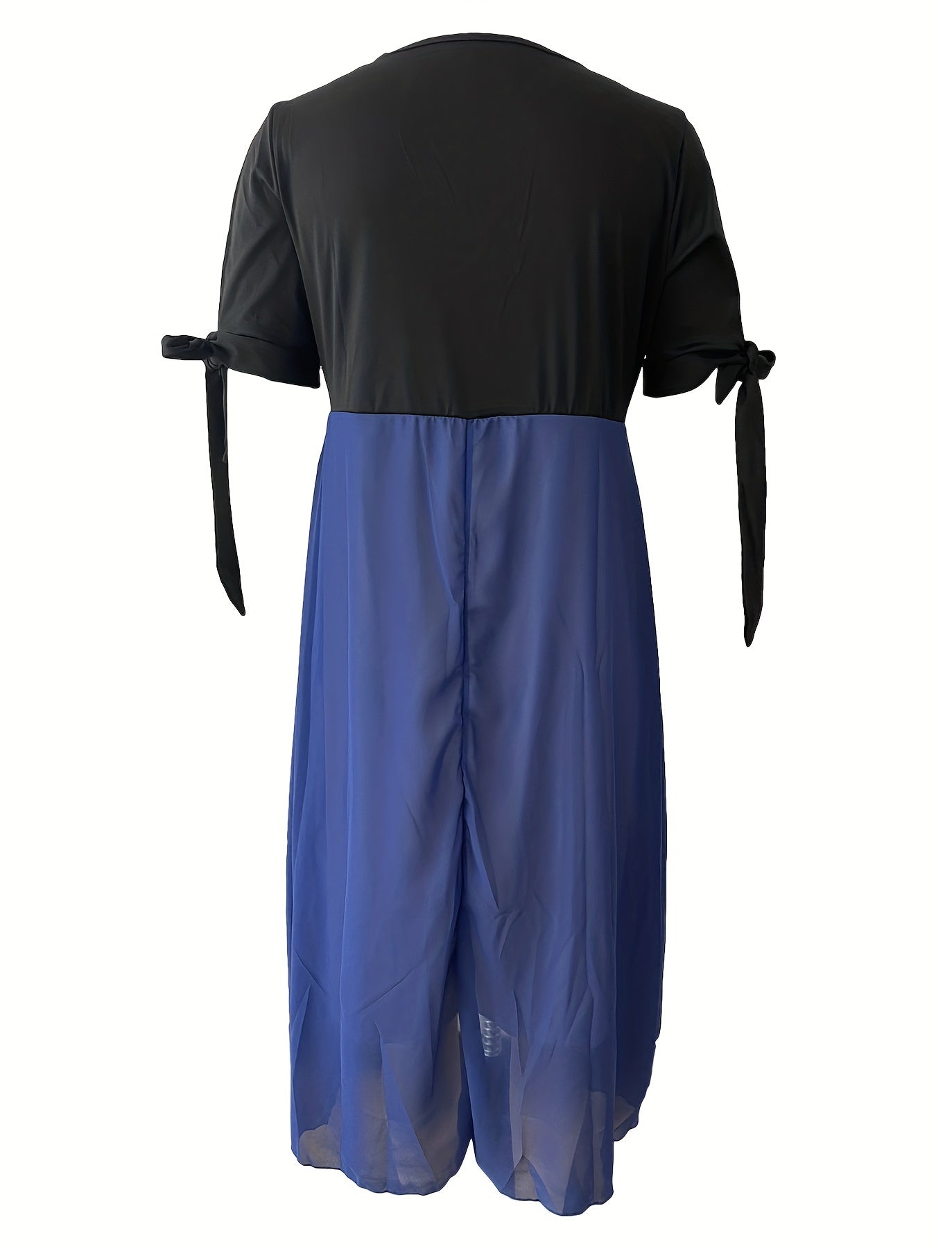  Colorblock Faux Pearl V Neck Maxi Dress