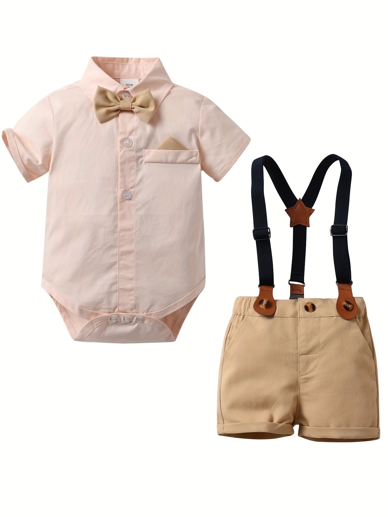 2pcs Baby Boy Bow Romper & Overalls Set