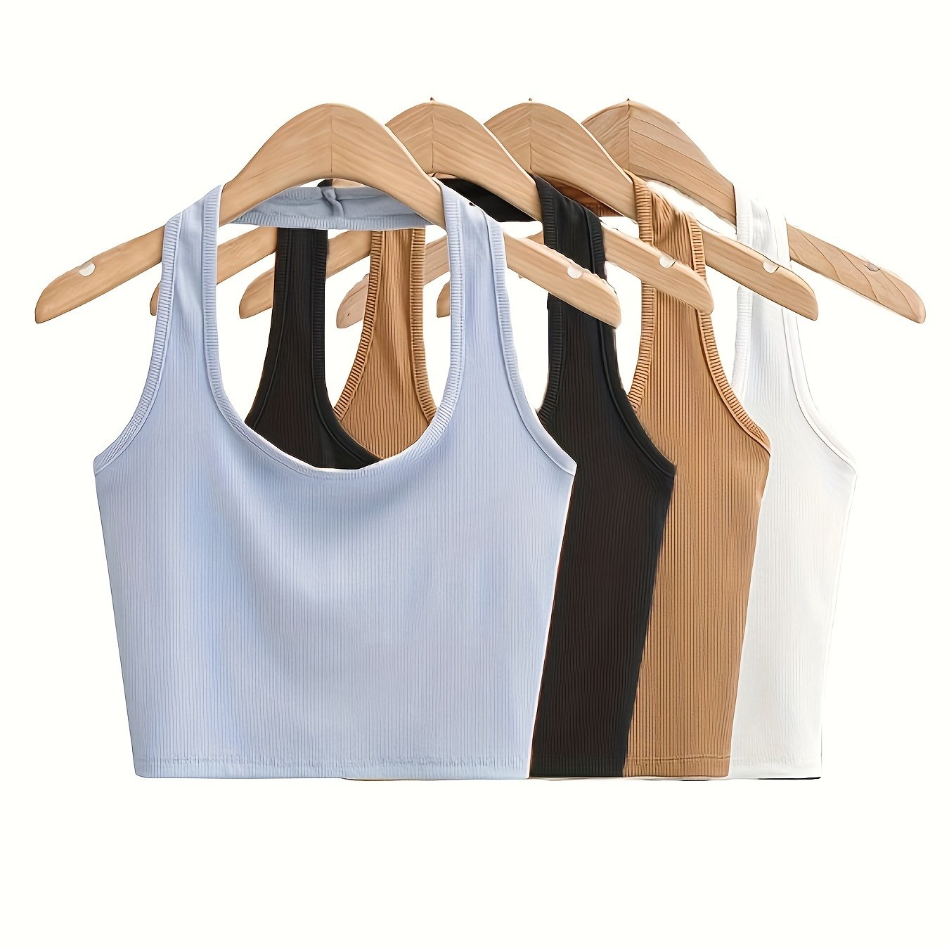  Ribbed Halter Neck Crop Tank Top