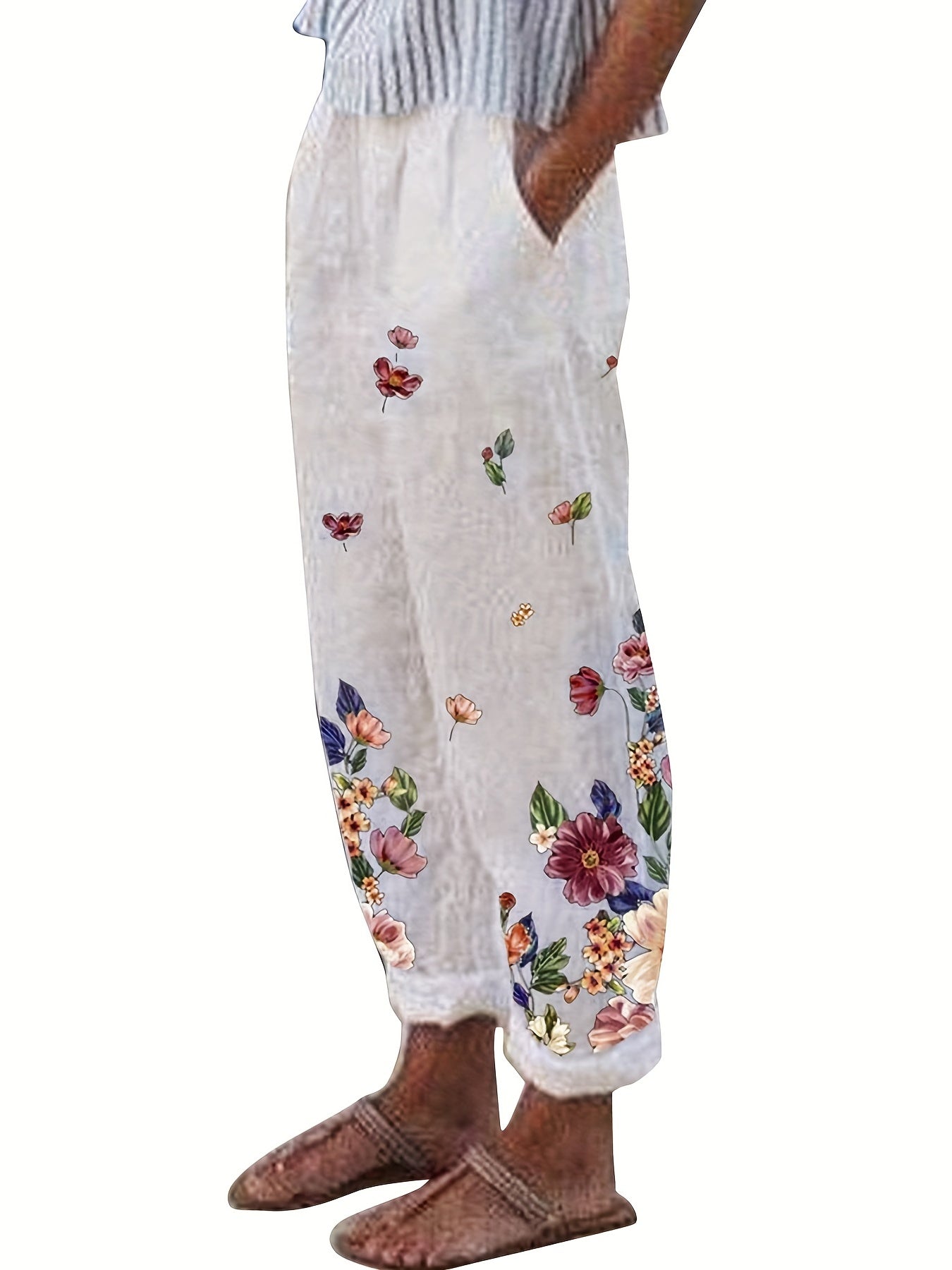 Women's Plus Floral Print High Rise Loose Trousers