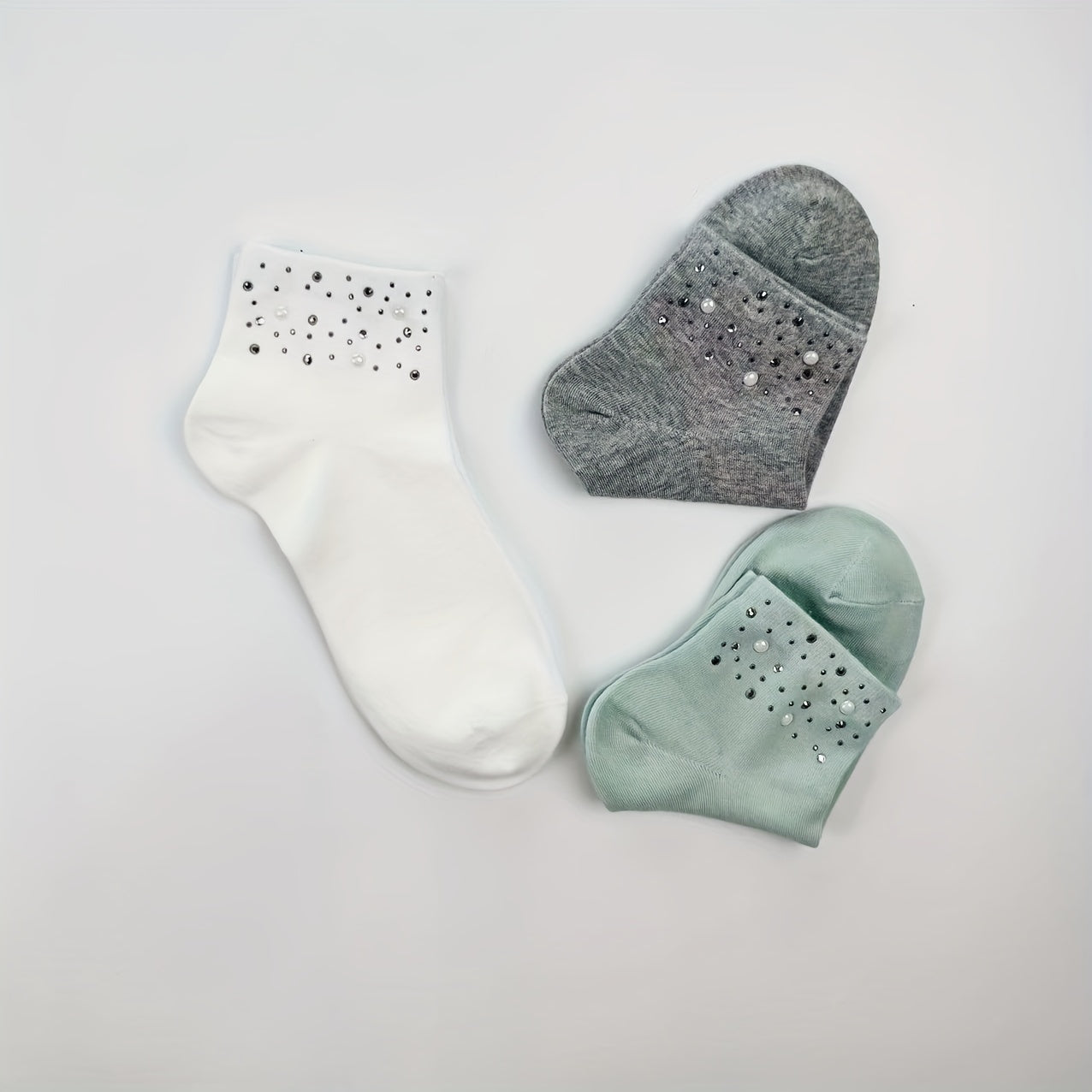 5 Pairs Rhinestone Crew Short Socks Women's Stockings