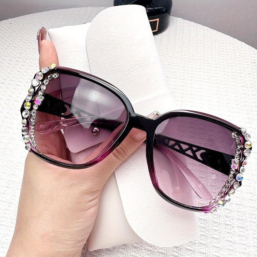 Rhinestone Sunglasses for Women Square UV400 Sun Shades Glasses