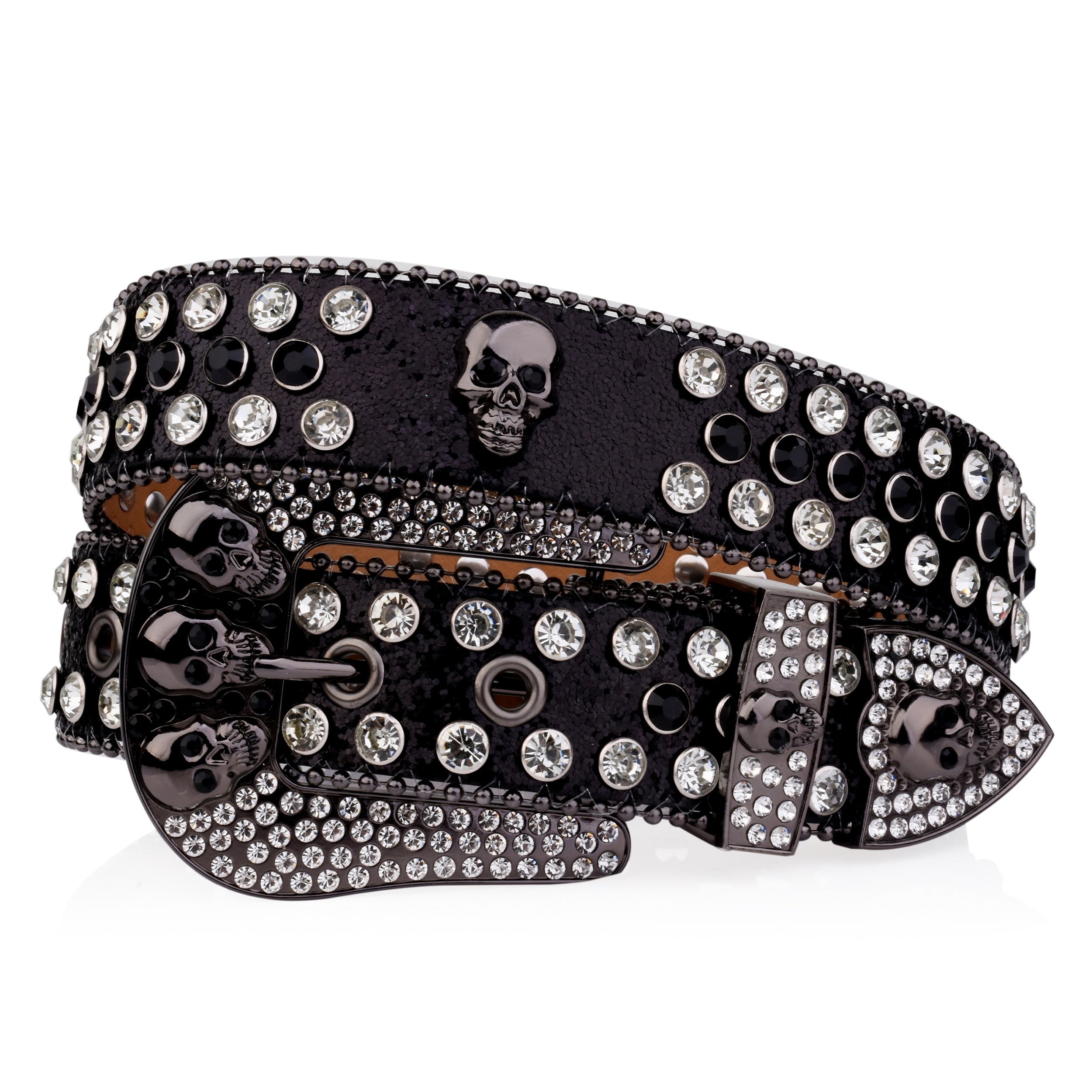 Skull Rivet Buckle Belt Glitter Rhinestone Decor Hip Hop Jeans Pants Belt