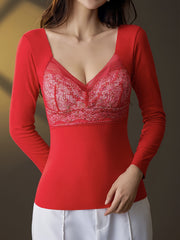 Lace Thermal Underwear Floral Print Top