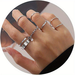 Dark Style Chain Shape Wide & Thin Ring Stackable Jewelry