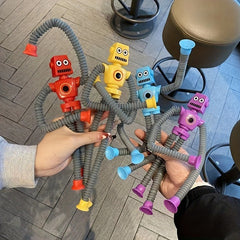 4 Pack FlexiFun Robot Toy Set Durable Suction Cup Hands Assorted Colors
