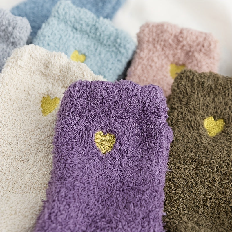 8 Pairs Heart Embroidery Socks Cozy & Warm Fuzzy Women's Stockings