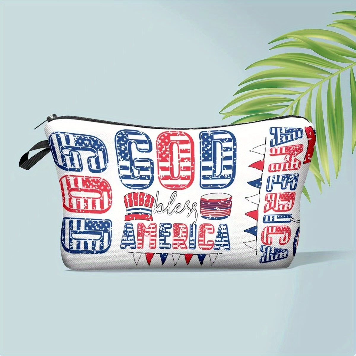 American Flag & Star Makeup Pouch Zipper Cosmetic Bag