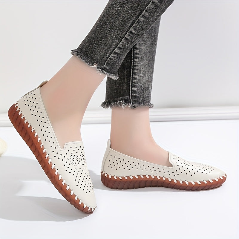 Women's Hollow Out Flat Shoes Faux Leather Slip On Lightweight & Breathable