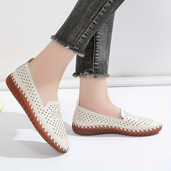Women's Hollow Out Flat Shoes Faux Leather Slip On Lightweight & Breathable