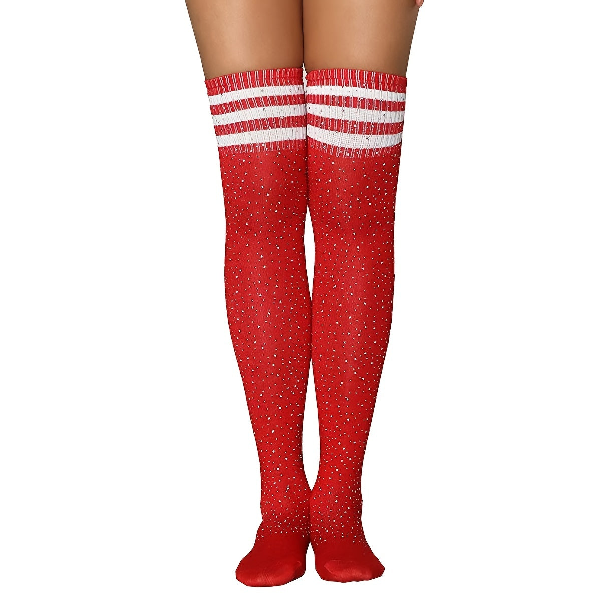 Rhinestone Thigh High Socks Striped Over The Knee Stockings